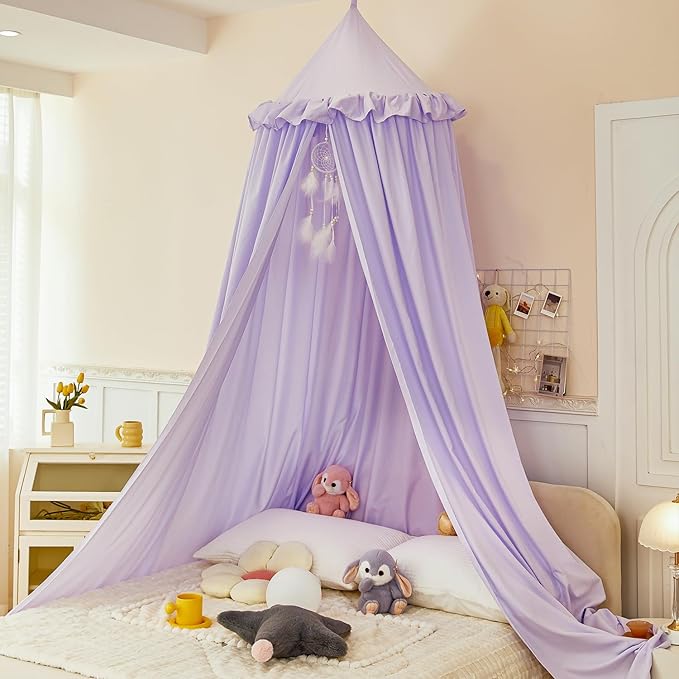 dix-rainbow Princess Decor Canopy for Kids Bed, Soft and Durable Bed Canopy for Girls Room Tent Canopy Dreamy Mosquito Net Bedding, Children Reading Nook Canopies Indoor (Purple)