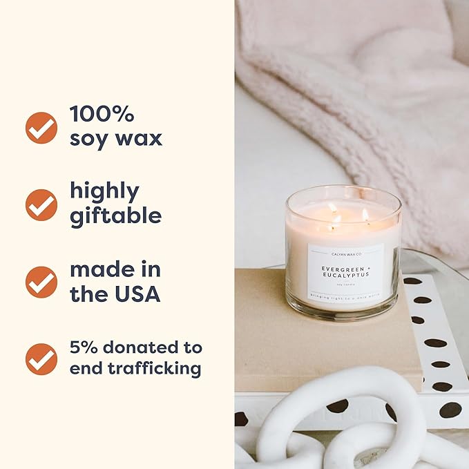 Calyan Wax Co. 3 Wick Candle, Seaside + Citrus Scented Candle, 43 Hour Burn Time, 3 Wick Soy Candles, Non Toxic & Vegan Soy Wax, Glass Jar Scented Candles, 14.9oz