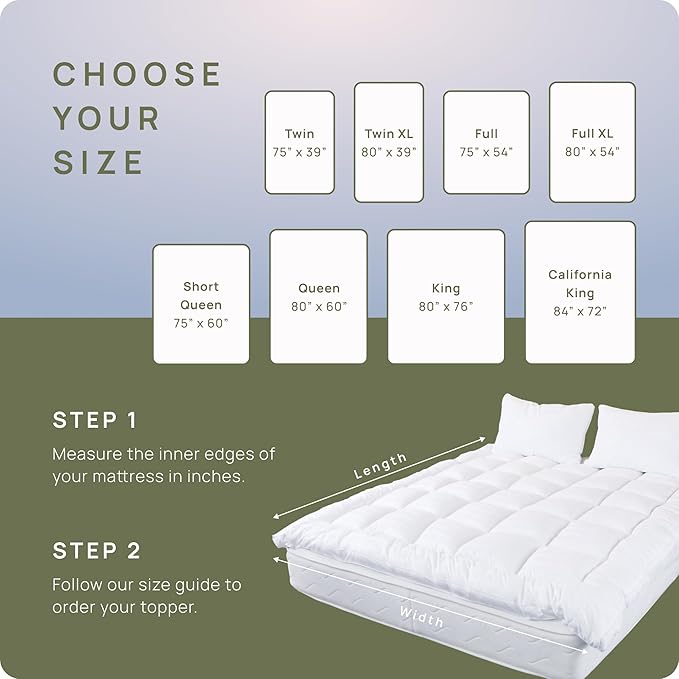 Plush Extra Thick Twin XL Mattress Topper for College Dorm, Soft & Cooling Pillow Top Bed Topper for Back Pain Relief with 300TC Cotton Cover, Overfilled Mattress Pad, Fit to 6”-22” Mattress.