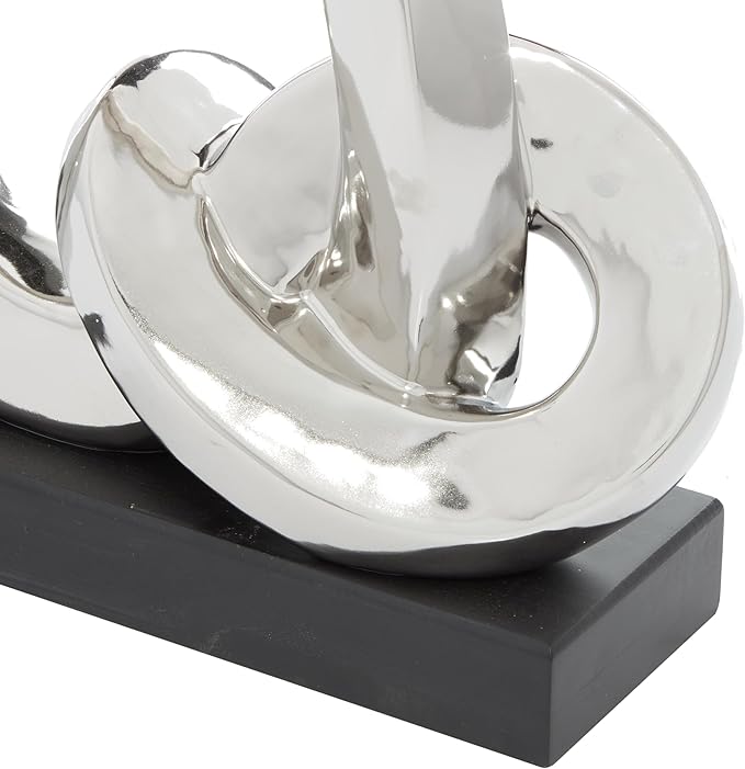 Deco 79 Polystone Abstract Decorative Sculpture Link Home Decor Statue with Black Base, Accent Figurine 12" x 5" x 12", Silver