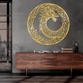 Viking Ouroboros Metal Wall Art, Viking Metal Wall Decor, Celtic Knot Wall Hanging, Nordic Dragon Decor, Scandinavian Sign, Vegvisir Art, Norse Mythology Home Decor (Gold, 28"x28"|70x70cm)