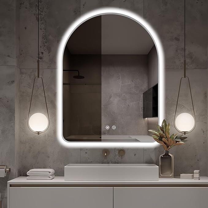 Arched LED Bathroom Mirror, 40"x30" Silver Framed Arch Backlit Mirror with Lights, Lighted Vanity Mirror for Wall, Anti-Fog, 3 Colors, Dimmable, Adjustable Brightness, Waterproof, UL Listed