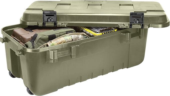Plano Storage Trunk with Wheels, Green, 108-Quart, Lockable Storage Box, Rolling Airline Approved Sportsman Trunk, Hunting Gear and Ammunition Bin, Heavy-Duty Containers for Camping