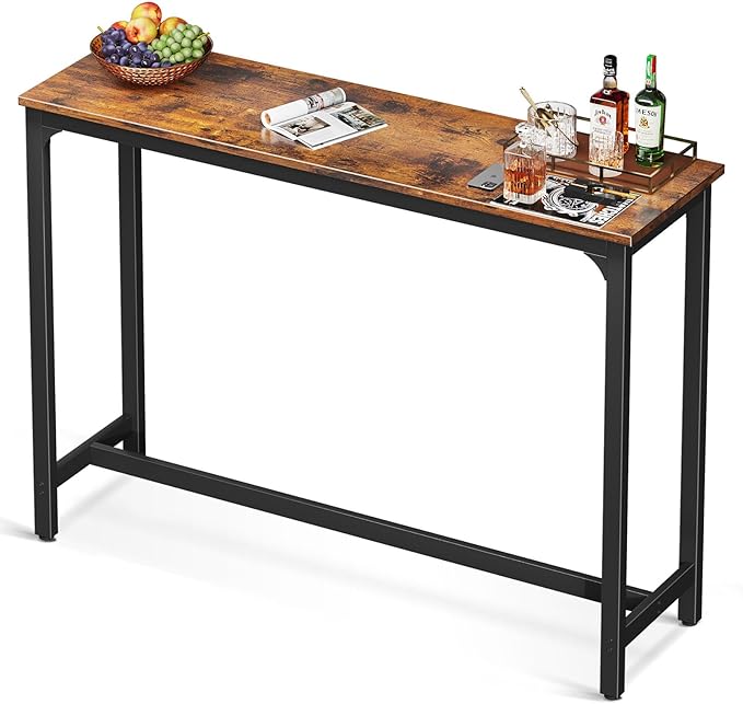 ODK 55 Inch Bar Table, Bar Height Pub Table, Counter Height Bar Table, Rectangular High Top Kitchen & Dining Counter Tables with Sturdy Legs & Easy-to-Clean Top, Indoor use, Rustic Brown
