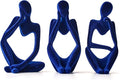 FJS Living Room Decor: Flocked Thinker Statue, 4.7" H Navy Blue Abstract Art Sculpture - Set of 3 for Home, Office, Shelf, Table Decoration