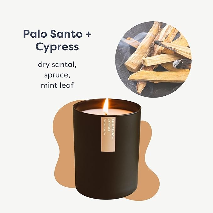 Calyan Wax Co. Soy Wax Candle, Palo Santo + Cypress Scented Candle, 75 Hour Burn Time, Aromatherapy Soy Candles, Non Toxic & Vegan Soy Wax, Black Tumbler Scented Candles, 10.2oz