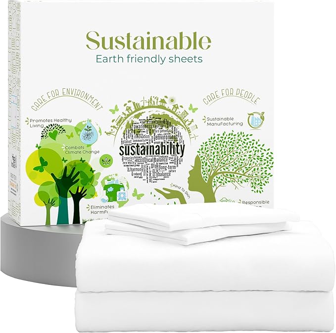 SUPREME ELEGANCE King Size Sheets Set – Natural 100% Cotton Percale Sheets King Bed Set, Oeko-tex Made in Green Sustainable, Breathable Cooling Deep Pocket Sheet, Crisp Luxury Bedding, Snow White