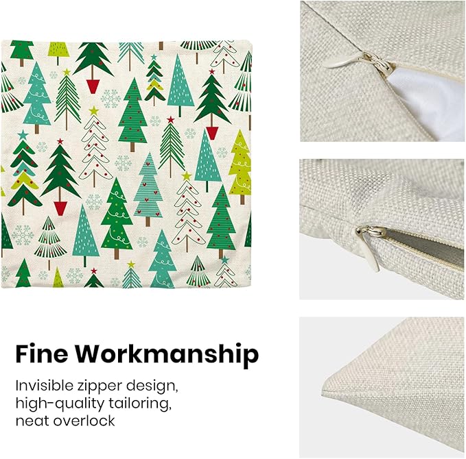 Christmas Pillow Covers 20 x 20 Inch, Colorful Sage Green Teal Christmas Tree Decor Throw Pillows for Home Couch Bed, Winter Xmas Snowflake Decorative Pillowcase Linen Cushion Cover Set of 2