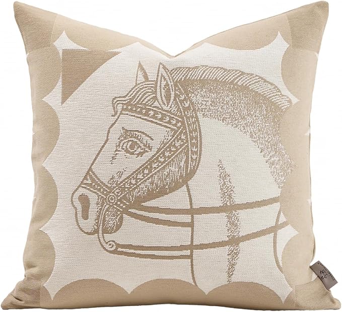 Premium Throw Pillow Covers 22x22 Inches - Oatmeal Horse Chenille Jacquard Embroidery Decorative Couch Pillow Covers for Living Room Bedroom Sofa Home Décor