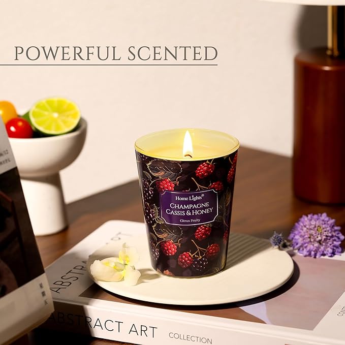 HomeLights Scented Candles for Women & Men, 6.7oz Candle Jars Aromatherapy Single Wick Candle, Ideal for Eclectic Mixed Styles Home Decor and Gifts, Champagne Cassis & Honey