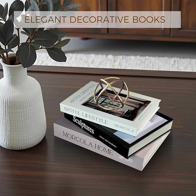 Set of 3 Decorative Books for Home Decor,Mid Century Modern Faux Decor Book for Decoration,Fake Books for Coffee Table/Bookshelf/Mantel Decor,Photo Storage or Keepsake Box (Black)