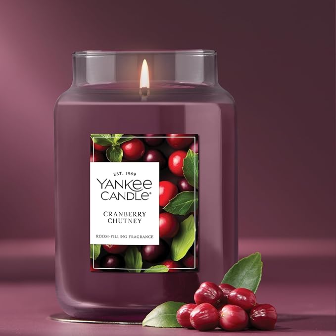 Yankee Candle Cranberry Chutney, Fall Scented Candle, 22oz Large Jar with up to 150 Hour Burn Time