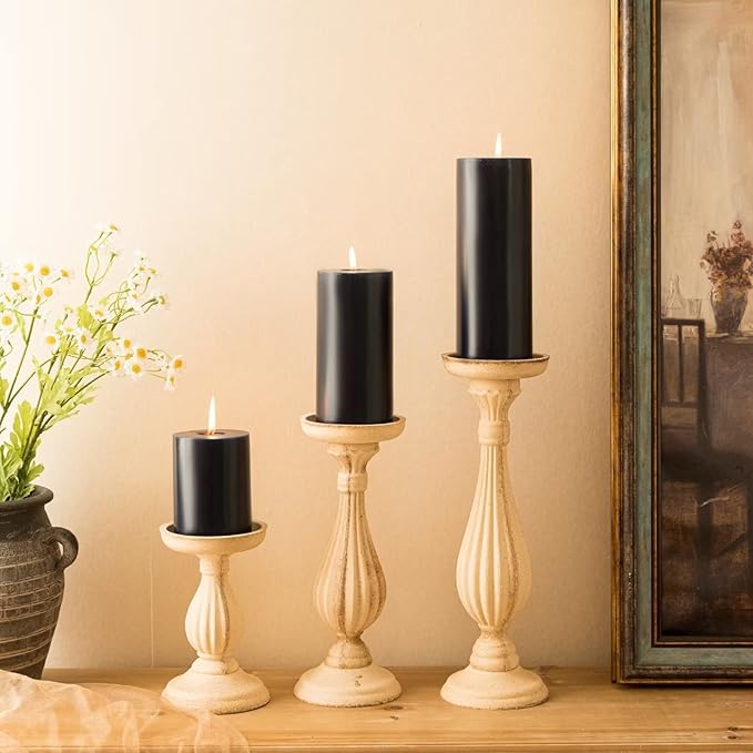 MOZEAL 3" x 8" Hand-Poured Unscented Large Candle,Smokeless Rustic Pillar Candle Set of 2,Slow Burn,No Drip,Approx 150 Hours Burning,Wedding,Dinner,Christmas and Home Decorative,Tall Navy Blue Candle