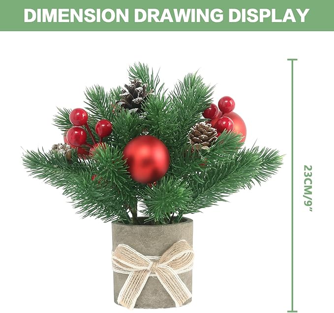 2PCS Small Christmas Tree,Tabletop Mini Xmas Tree,9" Artificial Little Potted for Christmas Decor,Suitable for Weddings, Holidays, Christmas and Other Festivals.(Star/Ball)