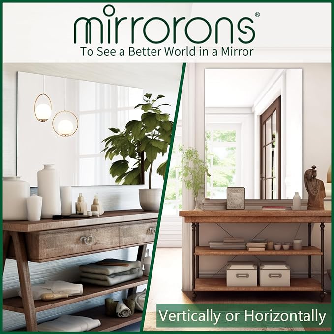Mirrorons Frameless Wall Mirror, 24" x 32", Modern Rectangle Bathroom Mirror with Polished Edge, Horizontally or Vertically. Upgraded Shatterproof Mirror for Entryways, Bathroom, Gym