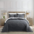 HZ & HY Oversized King Bedspread, Quilted Coverlet Bedding Set, Lightweight Thin Comforter, Reversible, Luxurious, 5 Piece, 100% Microfiber, Dark Grey
