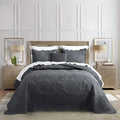 HZ & HY Queen Size Bedspread, Quilted Coverlet Bedding Set, Lightweight Thin Comforter, Reversible, Luxurious, 5 Piece, 100% Microfiber, Queen, Dark Grey
