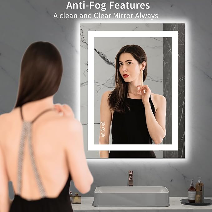 LOAAO 28X36 LED Bathroom Mirror with Lights, Anti-Fog, Dimmable, Backlit + Front Lit, Lighted Bathroom Vanity Mirror for Wall, Memory Function, Tempered Glass, Safe to Use, ETL Listed