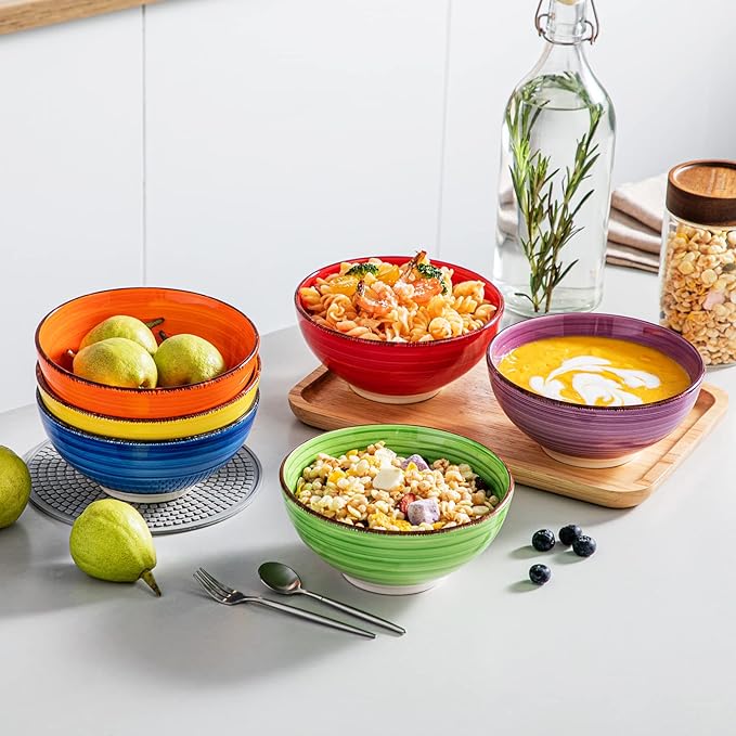 vancasso Bonita Cereal Bowls Set of 6-27 Oz Ceramic Soup Bowls, Microwave & Dishwasher Safe, 6 Inch Colorful Serving Bowls for Kitchen