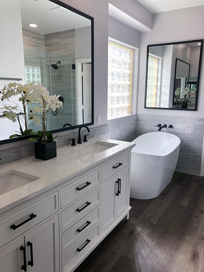 Frame My Mirror Black Bathroom Mirror for Wall, 26" x 38" Black Bathroom Vanity Mirror, Made in USA, Hangs Horizontally or Vertically, Ellis Design