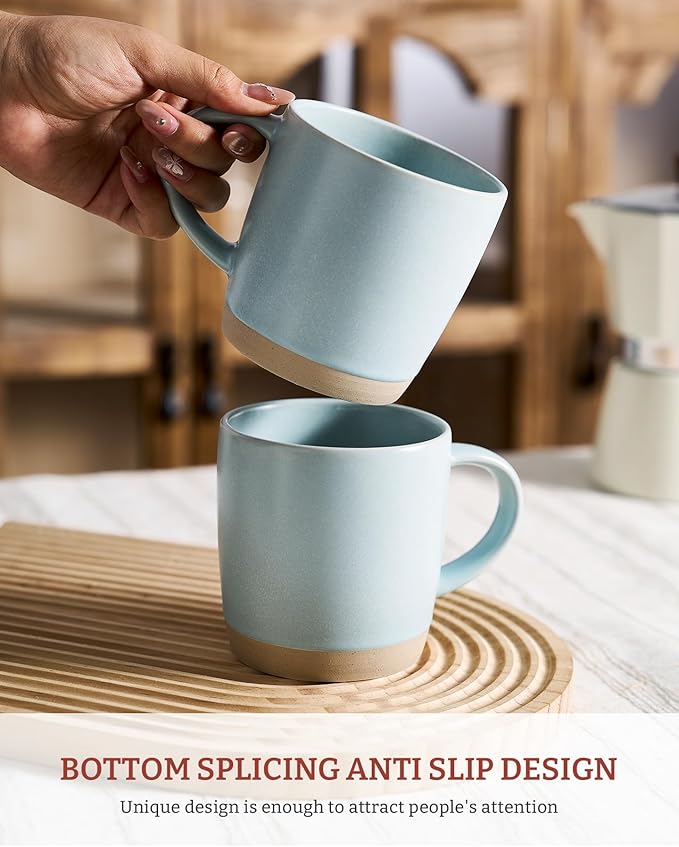 famiware Coffee Mugs Set of 4, Milkyway 13 oz Mug Set, Ceramic Cup Set with Handle for Coffee, Tea, Cocoa, Milk, Light Blue