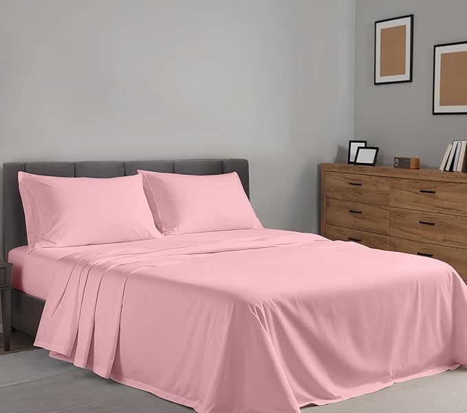 RUVANTI 100% Cotton Twin Sheets Set, 3 Pieces, Soft & Breathable Percale Weave Bedding, Deep Pocket 16", Hotel Standard, Crisp Cool Feel, Durable, Perfect Dyed Bed Sheet, Bridal Rose