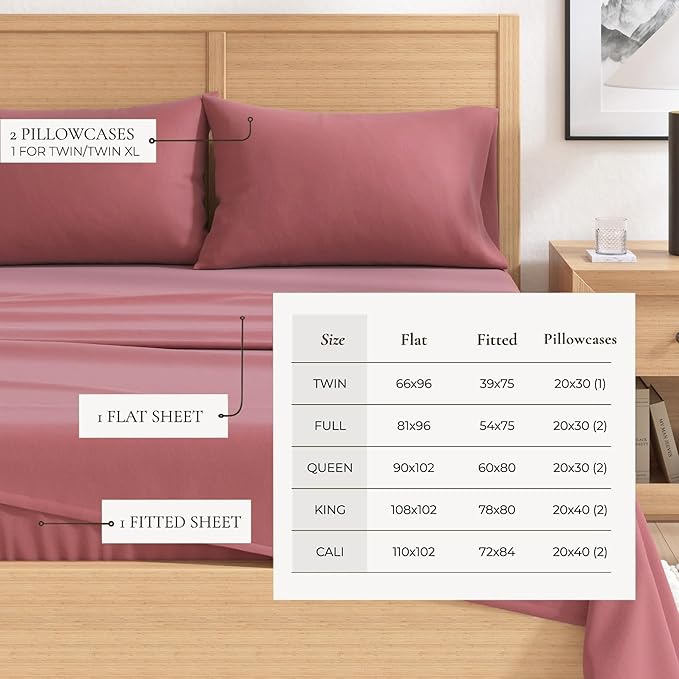 Great Bay Home Flannel Sheet Set California King Size - 100% Turkish Cotton, Double-Brushed, Winter Bed Sheets - Ultra-Soft, Cozy, 4-Piece Bedding Set (Pink Frost)