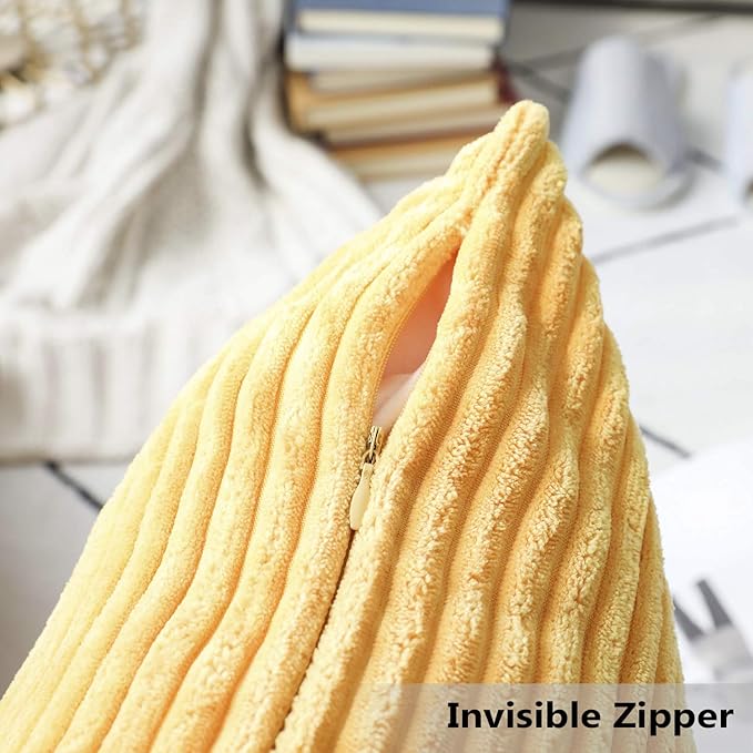 Home Brilliant Striped Corduroy Pillow Cover 24x24 Plush Texture Velvet Euro Throw Pillow Sham Covers for Chair Yellow Pillow Covers for Fall Winter Decoration, 24 x 24 inch, Sunflower Yellow
