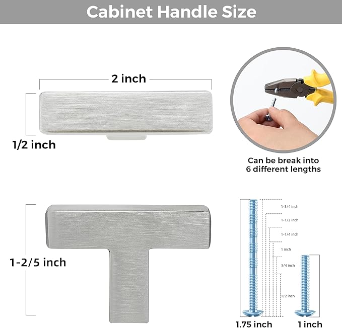 15 Pack Brushed Nickel Cabinet Knobs - Kitchen Cabinet Knobs Silver Cabinet Pulls for Kitchen Cabinet Drawer Stainless Steel Dresser Knobs for Cabinet Hardware 2in Length Single Hole Square