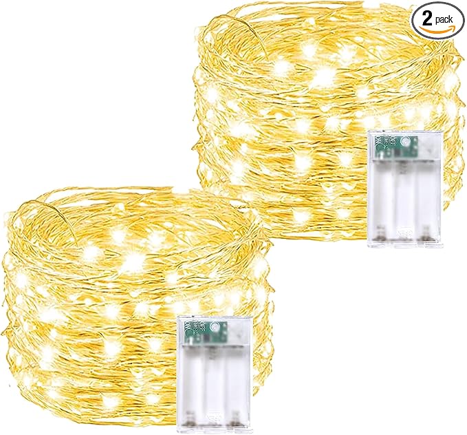 2 Pack 60 LED Christmas Fairy Lights Battery Operated with Timer, 20FT Waterproof Twinkle Lights Indoor Outdoor, String Lights for Bedroom, Wedding, DIY, Centerpiece, Christmas Decorations(Warm White)