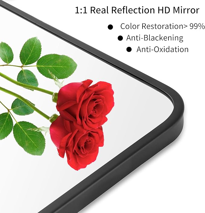 30"x30" Bathroom Wall Mirror with Matte Black Metal Frame & HD Glass, Copper-Free Mirrors Modern Rectangle Round Corner Framed Vanity Mirror - Horizontal or Vertical Installation