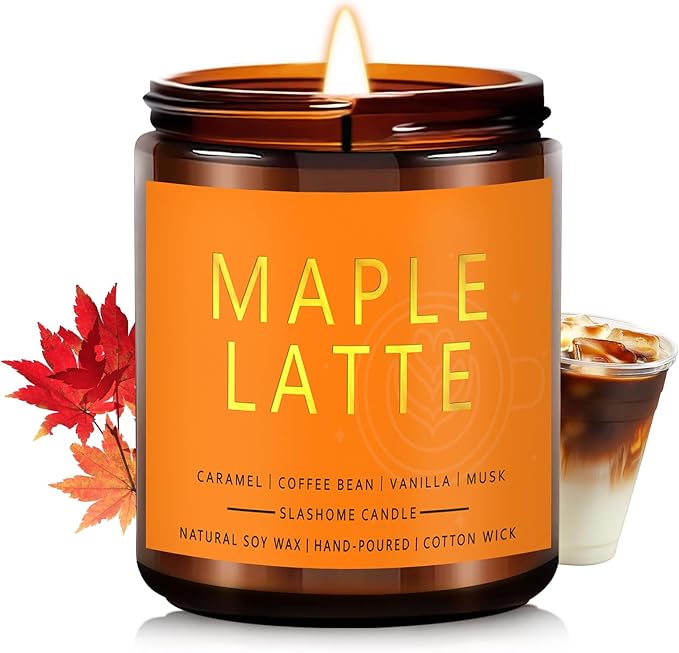 Fall Scented Candles Maple Latte 7oz – Sweet Maple Syrup & Creamy Coffee Soy Wax Candle for Cozy Autumn Home Décor, Perfect Fall Gift for Coffee Lovers, 50 Hour Long Burn