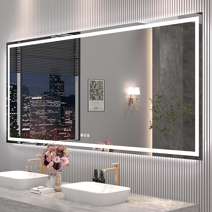 88"X38" LED Bathroom Mirror with Front Lights and Backlit, Anti-Fog, Dimmable, Shatter-Proof Tempered Glass, Lighted Bathroom Vanity Mirror for Wall with 3 Colors, Memory Function