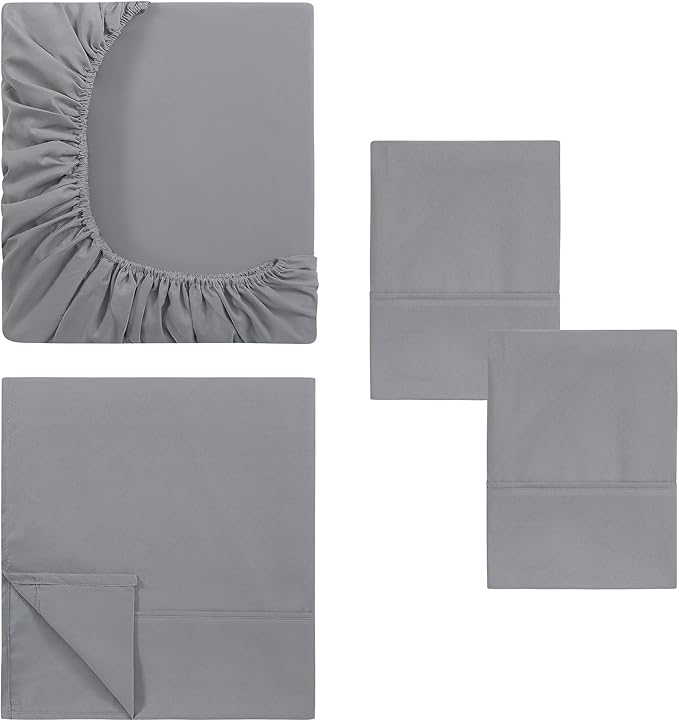 Modern Threads Soft Microfiber Solid Sheets - Luxurious Microfiber Bed Sheets - Includes Flat Sheet, Fitted Sheet with Deep Pockets, & Pillowcases Stone Full
