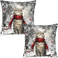 Winter Cat Pillow Cover - Christmas Kitten Throw Pillows Covers 16x16 Set of 2 Snowflake Pillow Cases for Sofa Bedroom