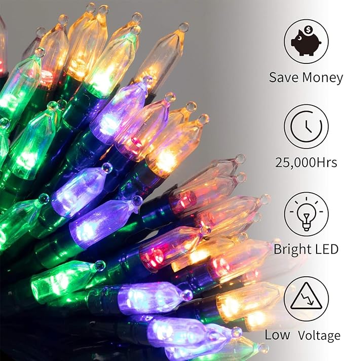 Battery Operated Christmas Lights 2 Pack 18 Feet 50 LED Clear Mini String Lights with 8 Modes Waterproof Tree Lights for Xmas Outdoor Indoor Holiday Party Garden Decor, Warm White + Multicolor