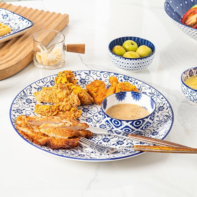 Ceramic Dipping Bowls Set - 4 Oz Small Dessert Bowl 3.5 Inch Porcelain Small Bowls for Side Dishes, Snack, Yogurt, Appetizer - Microwave Dishwasher Safe - Set of 6 - Vintage Blue