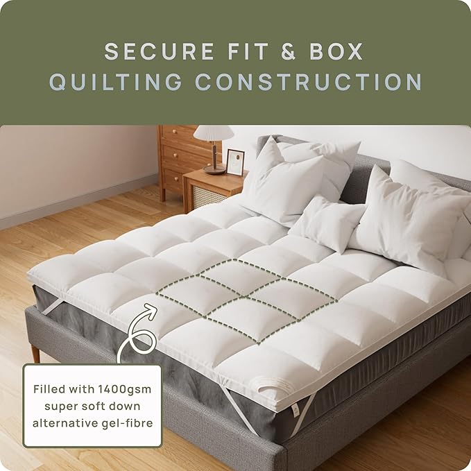 Extra Thick Fitted Mattress Topper - King Size | Soft & Cooling Pillow Top Mattress Pad & Protector | Bed Topper for Back Pain, Straps Stretch 6" to 22" Deep