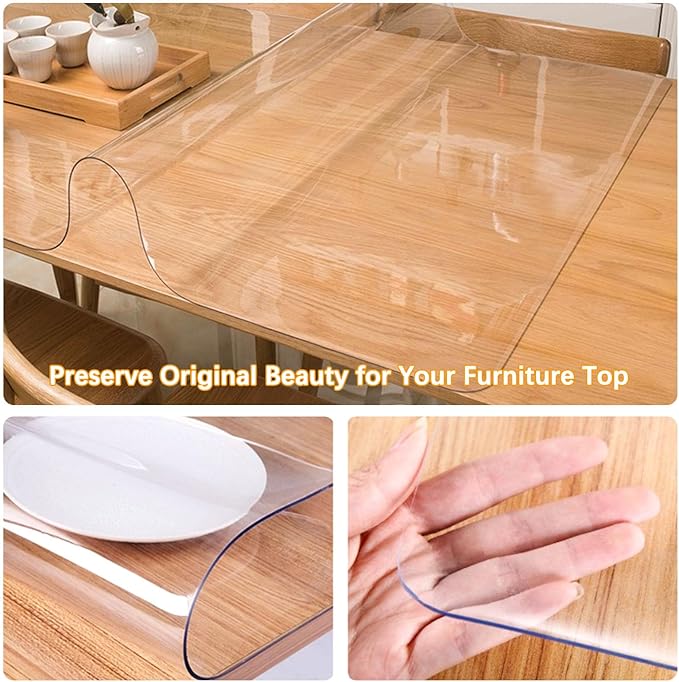 42 x 70 Inch Clear Plastic Dining Table Protector Tablecloth Desk Pad Mat Wooden Furniture Coffee Glass End Bed Sofa Side Bar Bistro Pub Dinner Console Table Top Protection Cover Waterproof PVC Vinyl