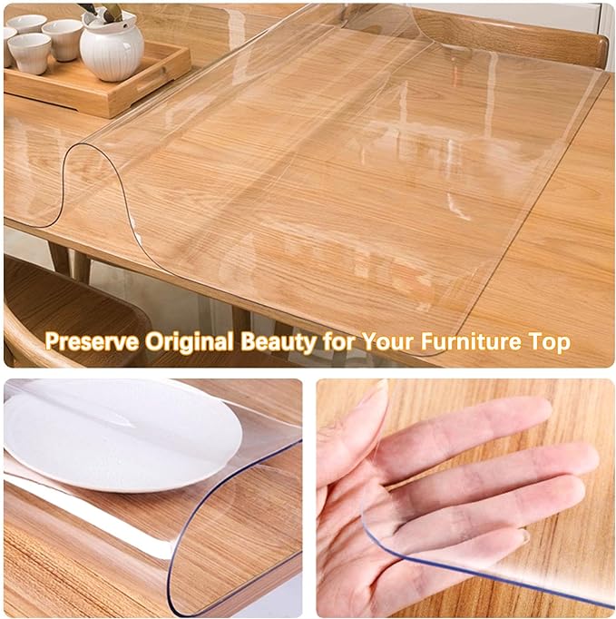 44 x 120 Inch Clear Plastic Dining Table Protector Tablecloth Desk Pad Mat Wooden Furniture Coffee Glass End Dinner Bar Table Cloth Top Protection Countertop Cover Waterproof Rectangular PVC Vinyl
