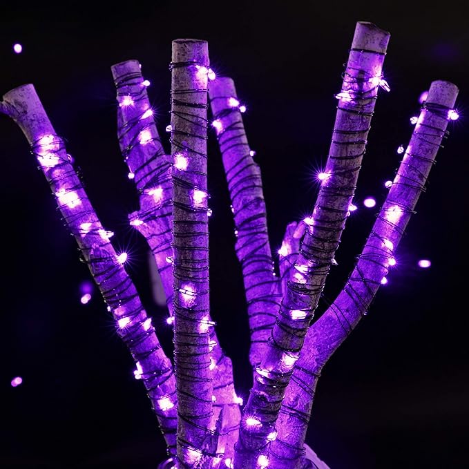 Halloween Purple Fairy String Lights: 12 Pack 7 Ft 20 LED Battery Operated Firefly Lights on Black Wire Starry Moon Lights for DIY Party Bedroom Patio