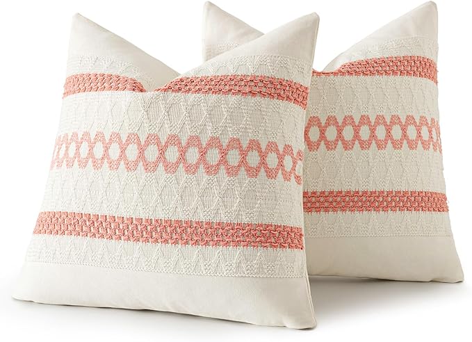 MIULEE Set of 2 Coral Red Boho Decorative Pillow Covers 20x20 Inch Farmhouse Rustic Couch Throw Pillows Modern Summer Cotton Cushion Covers Retro Cute Macrame Woven Home Decor for Bed Sofa Chair