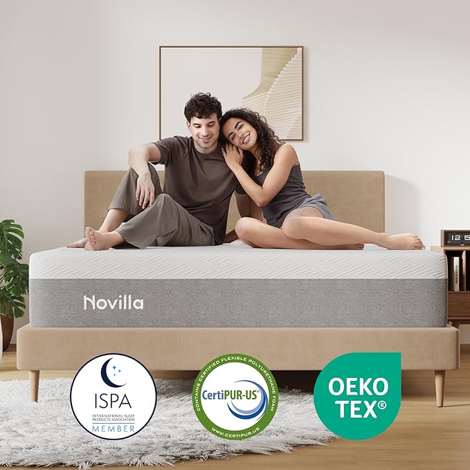 Novilla Queen Size Mattress, 12 Inch Gel Memory Foam Mattress for Cool Night & Pressure Relief, Medium Plush Feel with Motion Isolating, Bliss