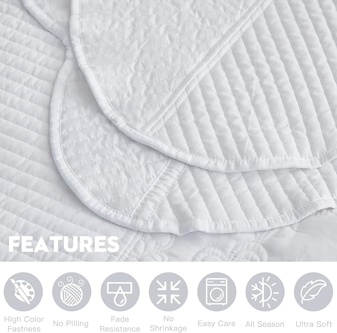 HZ & HY Oversized King Bedspread 138x122 Extra Wide, Quilted Coverlet Bedding Set, Lightweight Thin Comforter, Reversible, 5 Piece, 100% Microfiber, California/Alaskan King, White