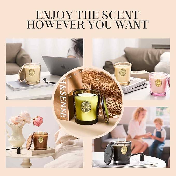 M&SENSE Large Two-Wick Strong Soy Candle | Sandalwood Jasmine & Green | 19.8 oz, 120H Burn Time | Luxury Candle for Relaxation, Gifting, Home Décor | Ideal for Bedroom, Office, Party Ambiance