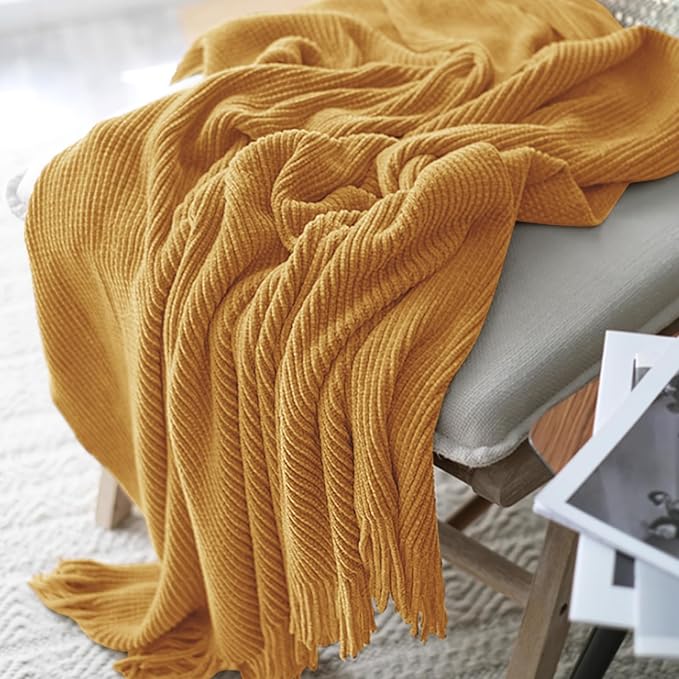 inhand Brown Throw Blanket for Couch Bed,Fall Home Decorative Soft Chunky Chenille Woven Blankets with Tassels,Lightweight Cozy Boho Farmhouse Warm Winter Gifts for Women,50"x60",Medium Thick