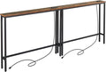ELYKEN 2 Pack 5.9" Narrow Console Sofa Table with Power Outlets, 5.9" D x 39.4" W x 31.1" H Long Couch Table with Metal Frame and Charge Station with 6.5’ Extension Cord, Rustic Brown