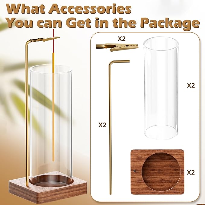 Incense Holder for Sticks, Insence-Stick Holder, Anti-Ash Flying No Mess Incense Burner, Incense Stick Holder with Glass Ash Catcher, for Yoga Spa Meditation Home Decor(2 Pack)