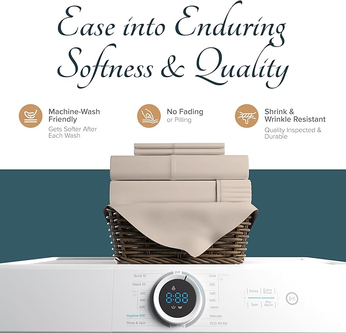 Carressa Linen 100% Egyptian Cotton Sheets California King Size - 1500 Thread Count 4 PC Cal King Sheet Egyptian Cotton, Cooling Sateen Sheets, High Thread Count Sheet California King - Taupe