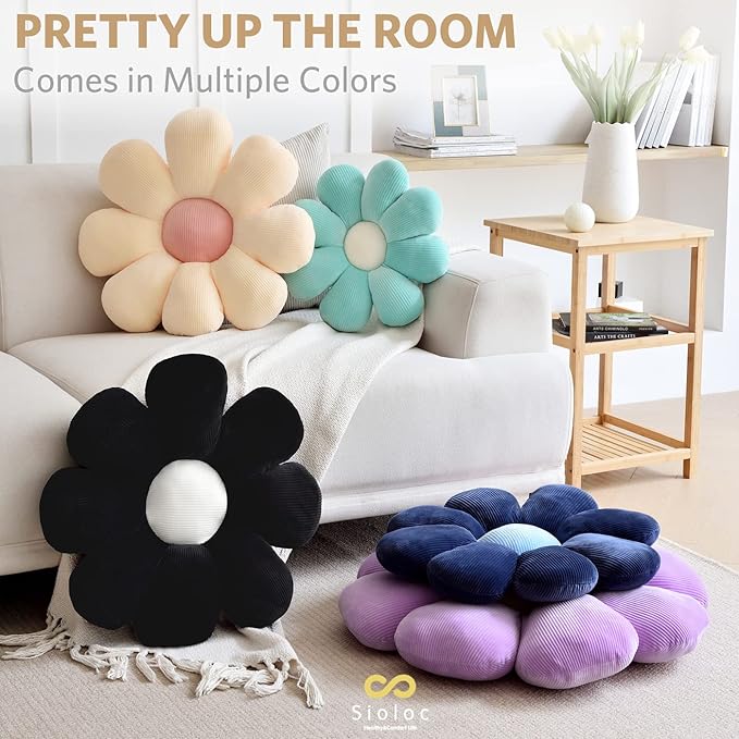 Sioloc Flower Pillow, Shaped Throw Pillow Butt Cushion Floor Seating Cushion, Cute Room Decor & Plush Pillow for Bedroom Sofa Chair (Beige, 29.5" ), 1 Count (Pack of 1)